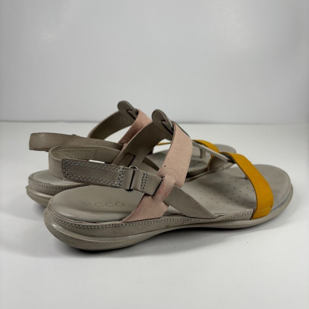 ECCO Flash Women's 10 Merigold/Rose/Gray Leather T-Strap Slingback Thong Sandals - Picture 13 of 16